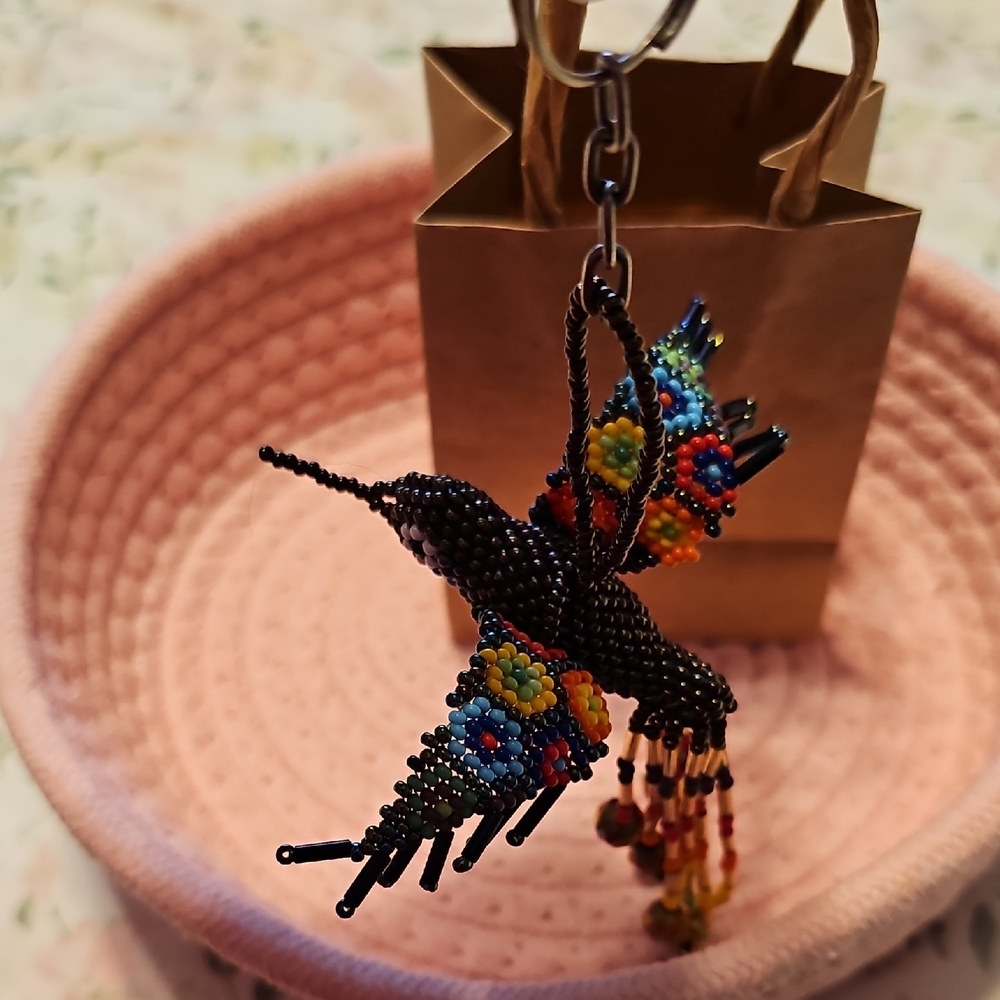 Colorful Beaded Hummingbird Keychain